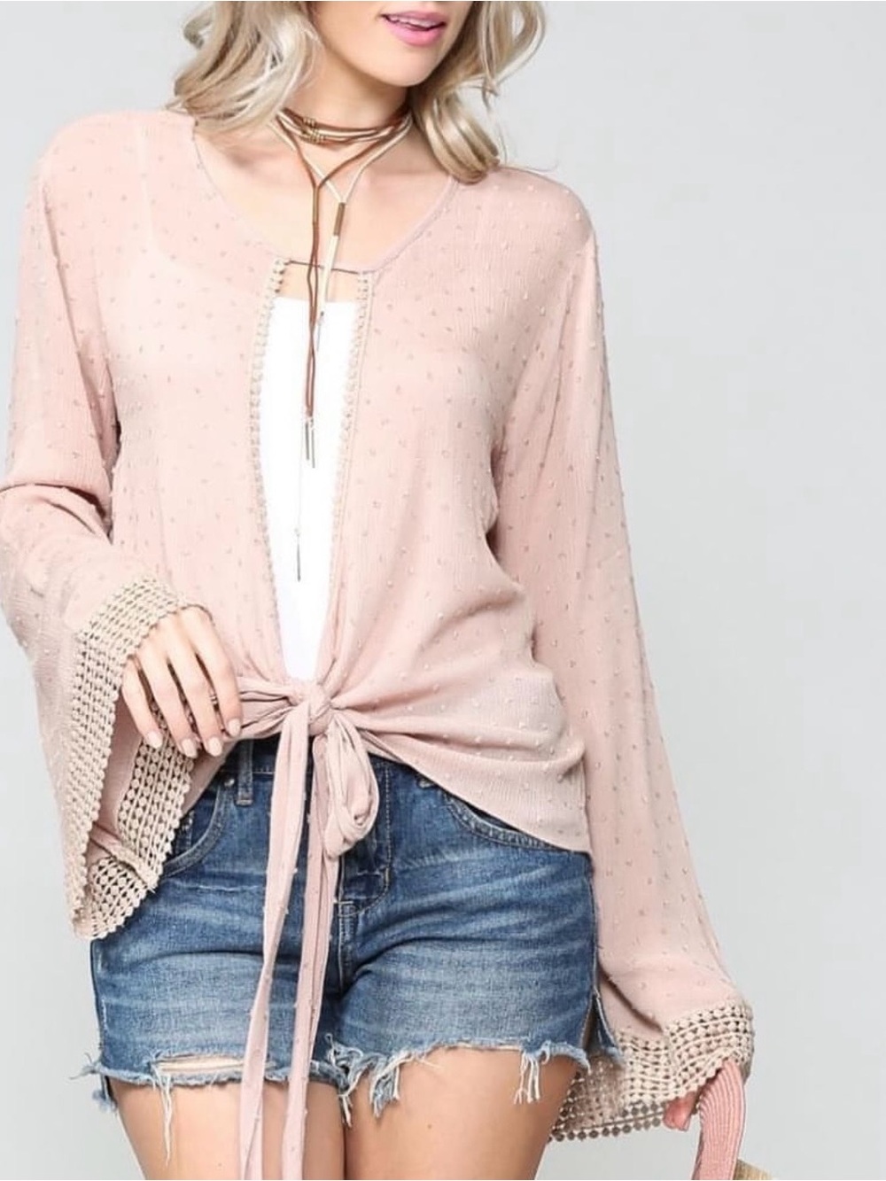 Rose-wood Tie-Front Knit Blouse